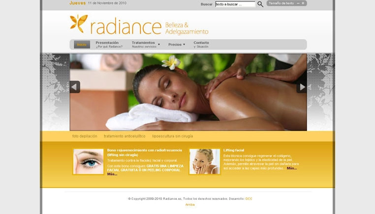 Diseño web corporativa y de producto para Radiance, clínicas de belleza y adelgazamiento.