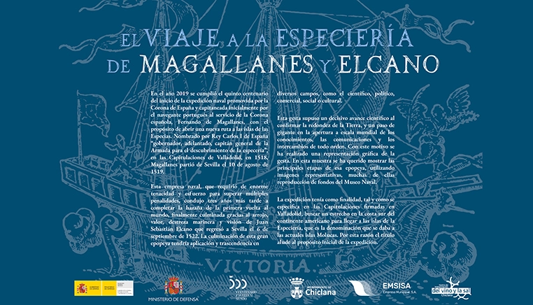 Diseño promocional de la exposición dedicada al viaje de Magallanes y Elcano.