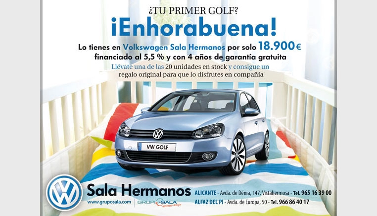 Campaña publicitaria "Golf enhorabuena" para Sala Hermanos Import. Difusión de los nuevos precios del Golf.